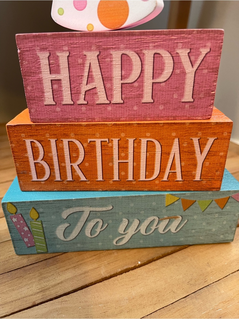 Stacked Birthday Block Decor - Pink, Orange, Blue🌼 - Picture 2 of 4